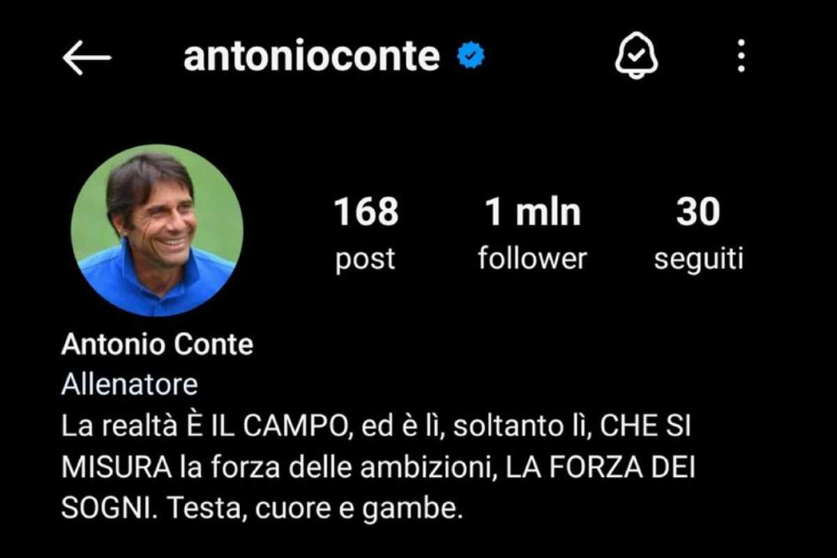 Antonio Conte cambia la didascalia sul suo profilo Instagram