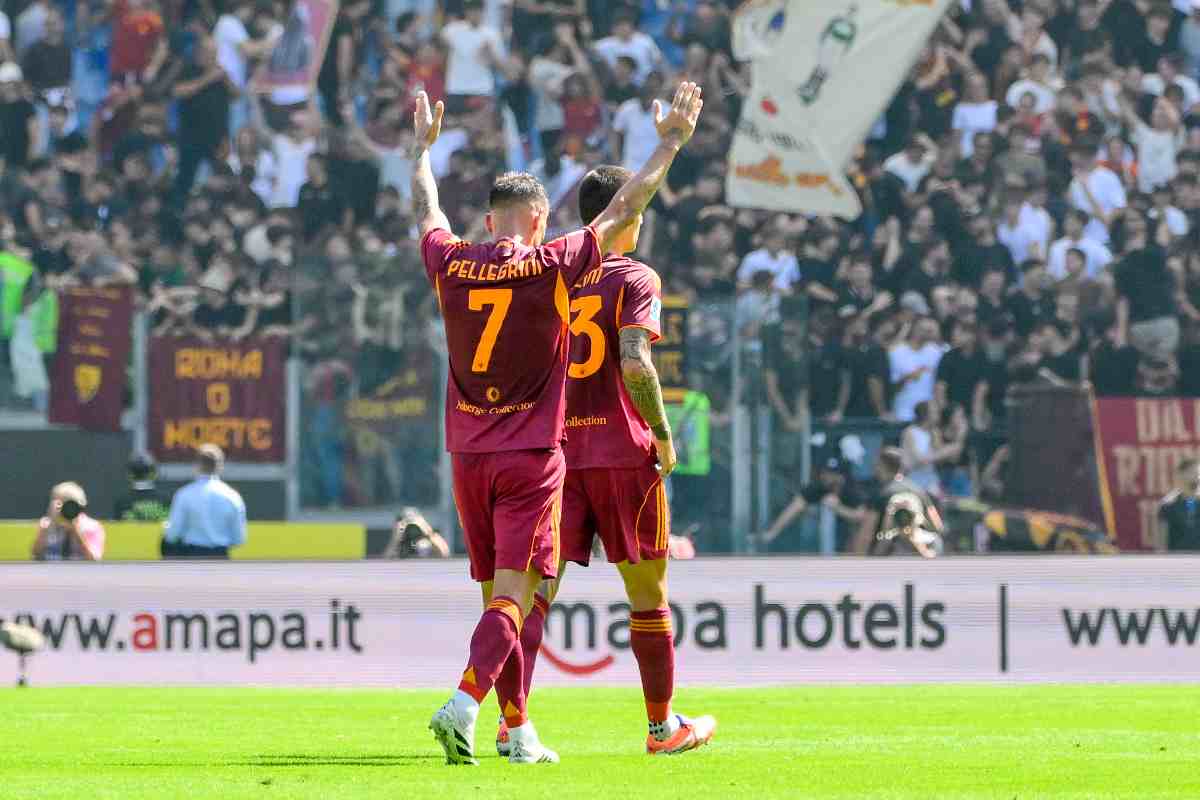 Pellegrini dopo aver segnato nel derby con la Lazio