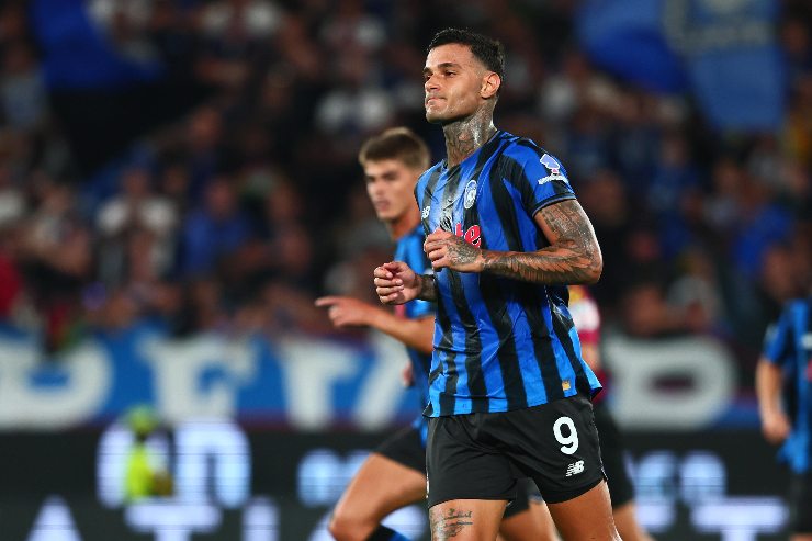 Guanluca Scamacca dopo aver segnato un gol con l'Atalanta