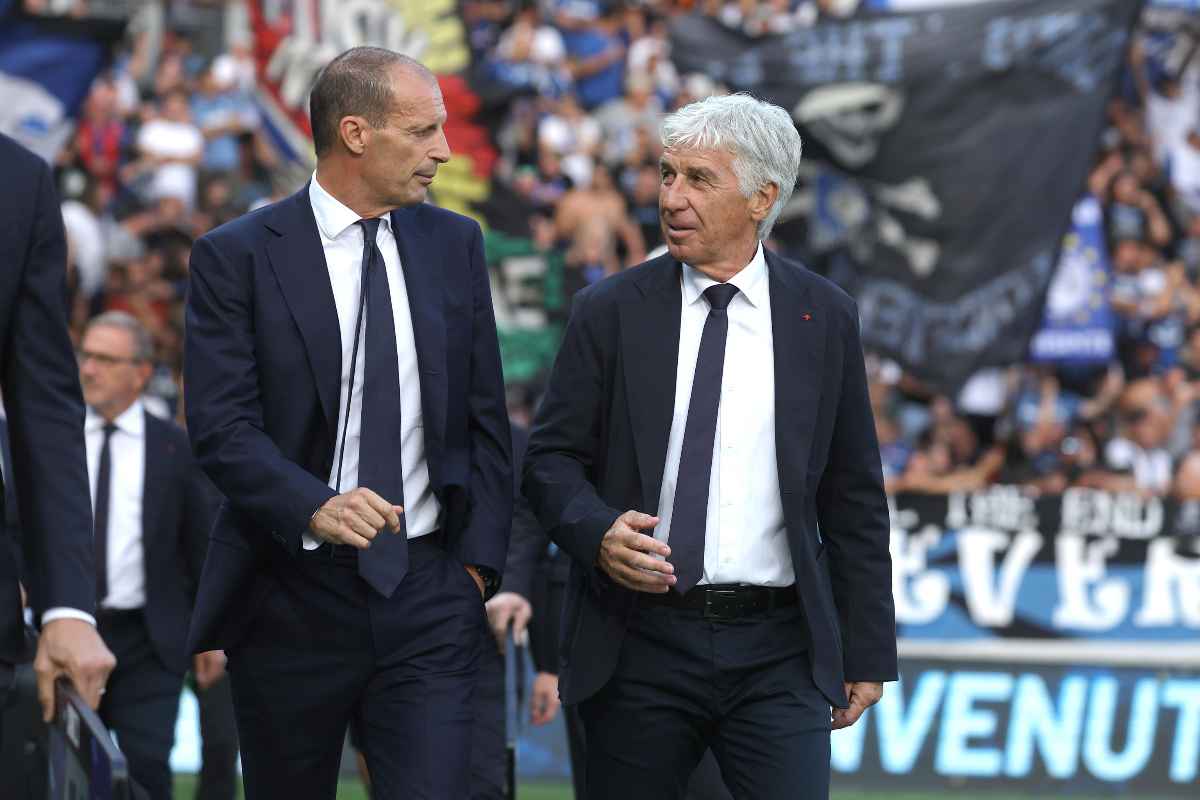 Allegri e Gasperini mentre si salutano prima di in gara