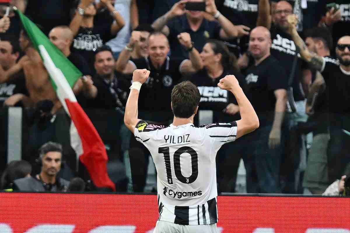 Kenan Yildiz mentre esulta dopo un gol in campionato contro l'Inter