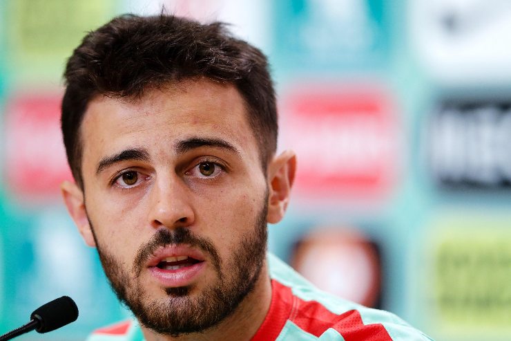 Il campione del Portgallo e del ManCity Bernando Silva durante una conferenza stampa della sua nazionale