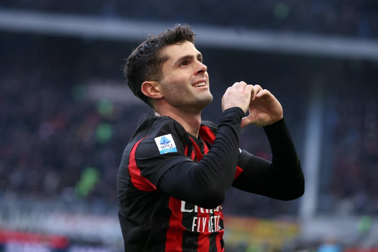 Pulisic mentre esulta dopo un gol segnato a San Siro