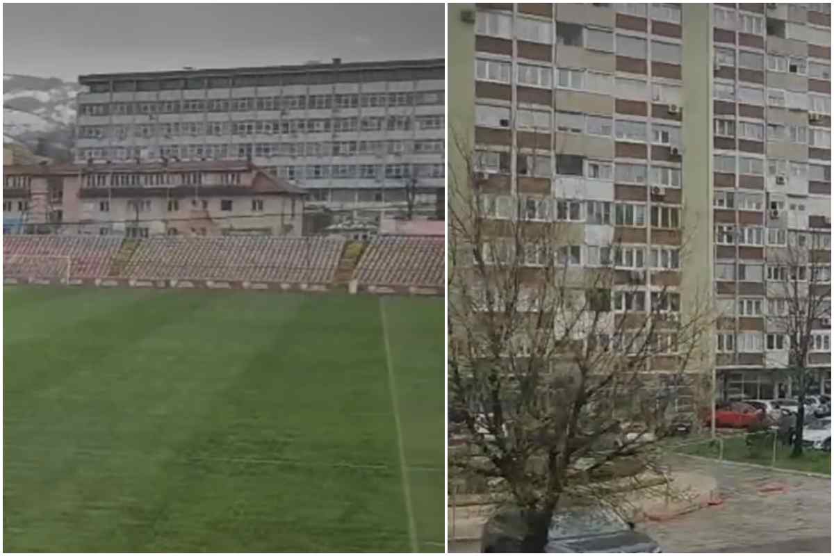 I balconi delle case limitrofe allo stadio in Bosnia