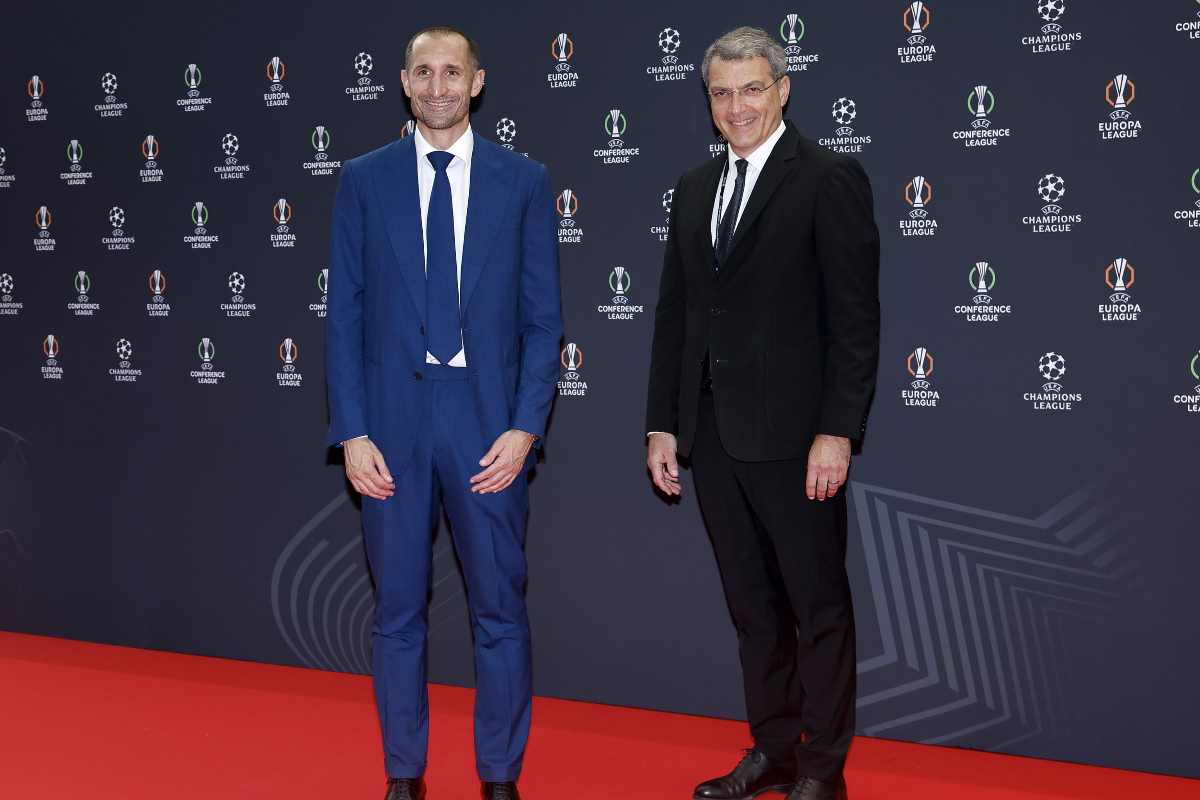 Comolli e Chiellini poco prima di un evento della Juventus