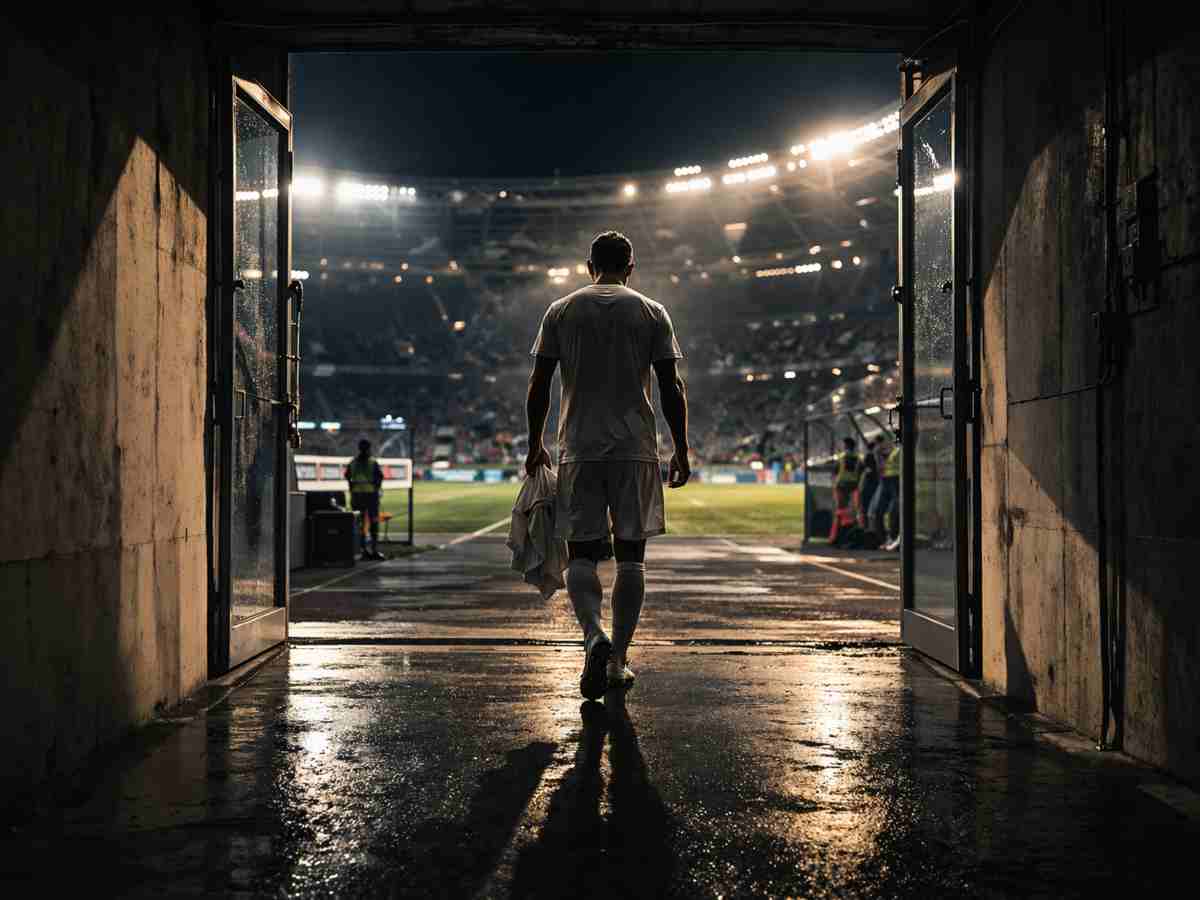 Calciatore che entra in campo, immagine creata con AI