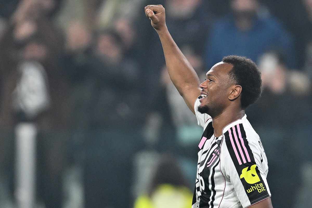 L'attaccante della Juve Openda mentre esulta dopo un suo gol