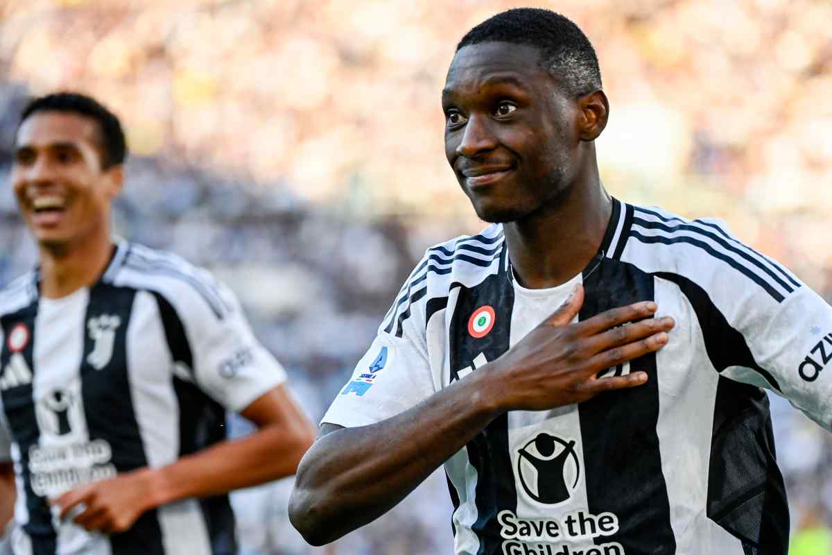 L'attaccante della Juventus Kolo Muani mentre esulta
